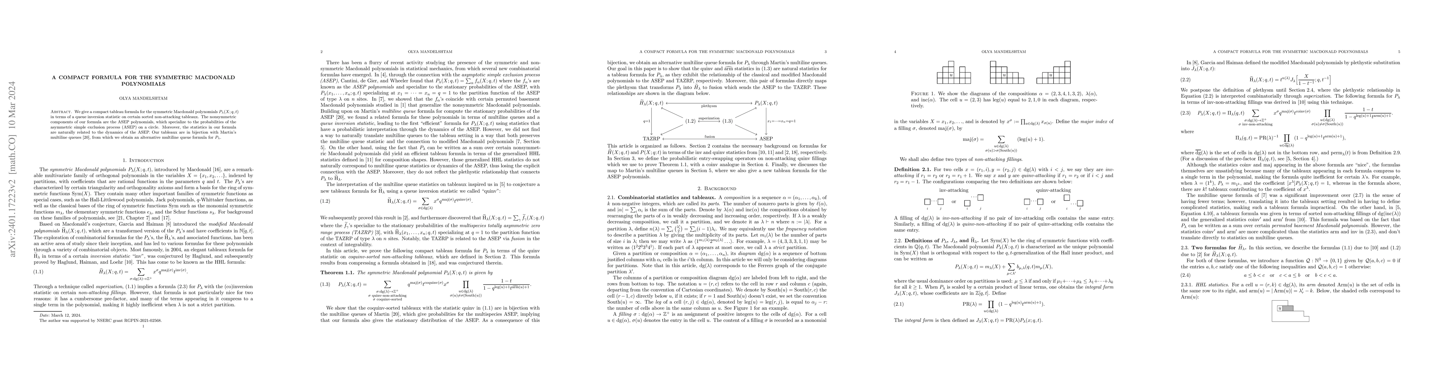 Thumbnail for A compact formula for the symmetric Macdonald polynomials