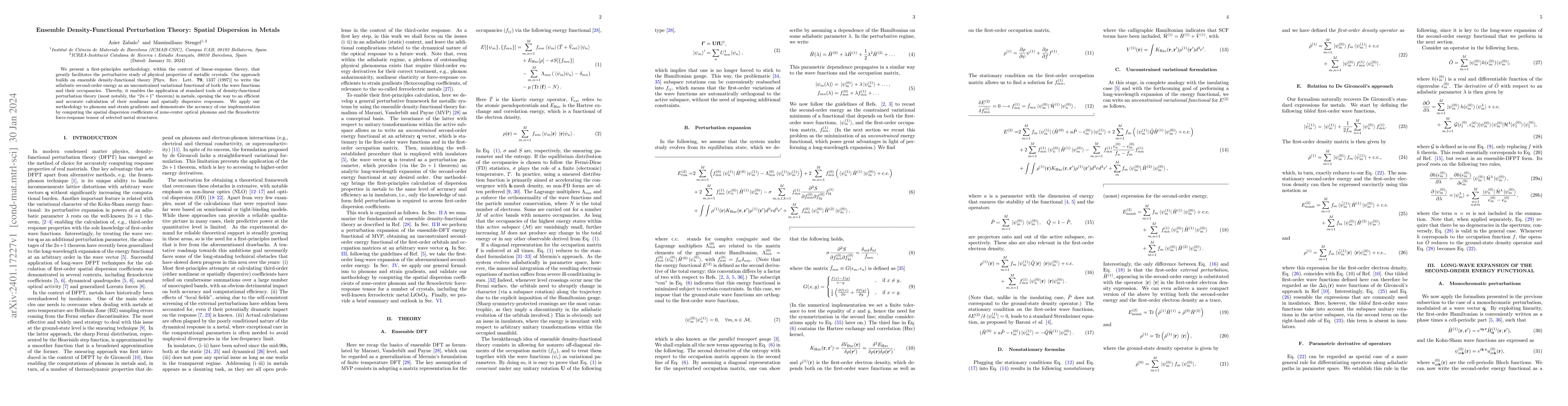 Thumbnail for Ensemble Density-Functional Perturbation Theory: Spatial Dispersion in
  Metals