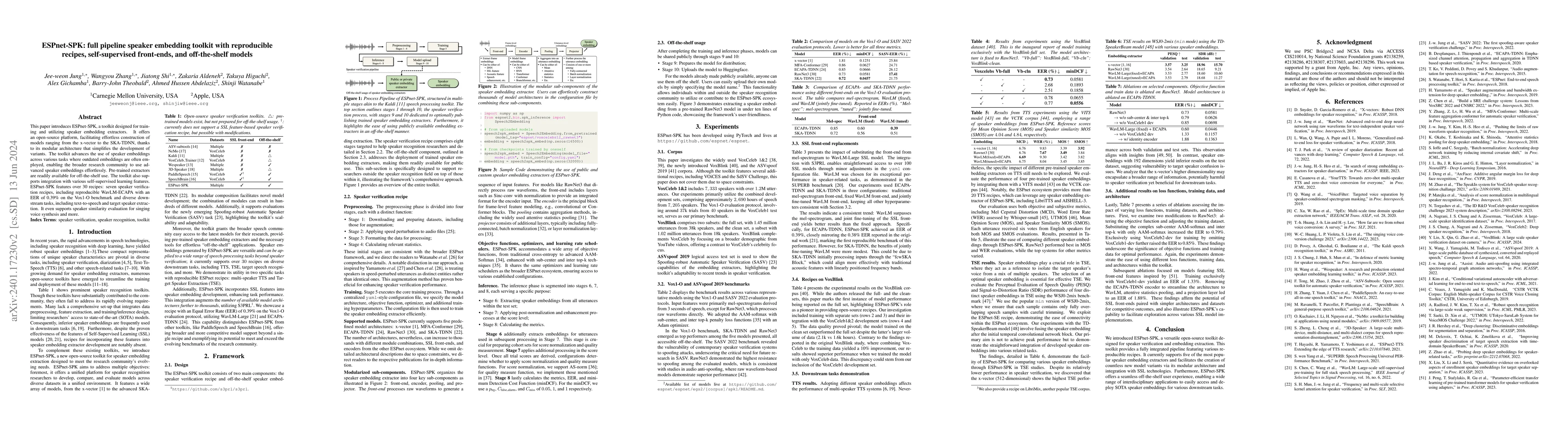 Thumbnail for ESPnet-SPK: full pipeline speaker embedding toolkit with reproducible
  recipes, self-supervised front-ends, and off-the-shelf models