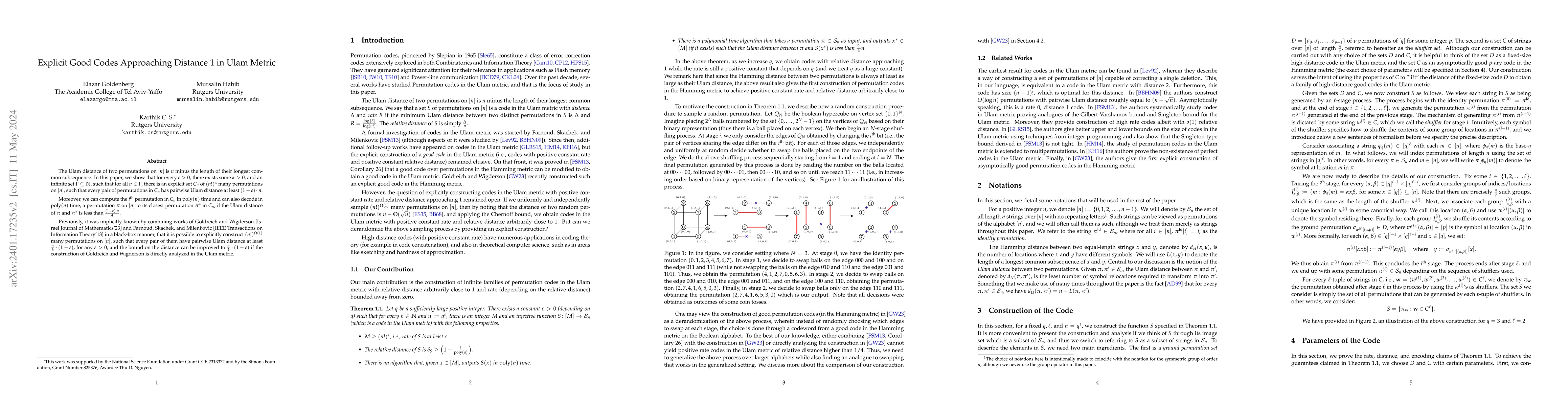 Thumbnail for Explicit Good Codes Approaching Distance 1 in Ulam Metric