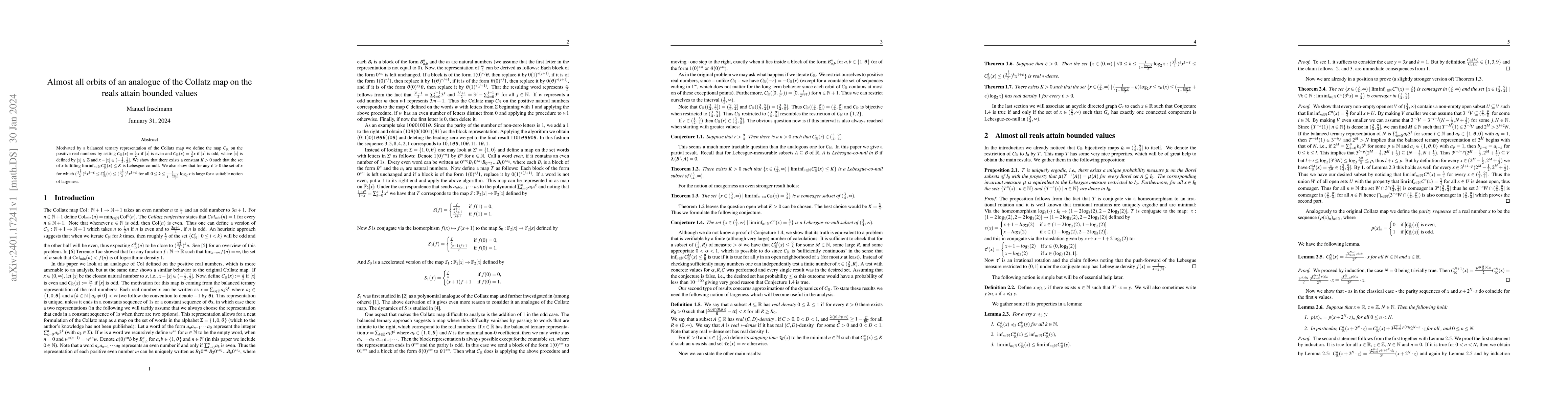 Thumbnail for Almost all orbits of an analogue of the Collatz map on the reals attain
  bounded values