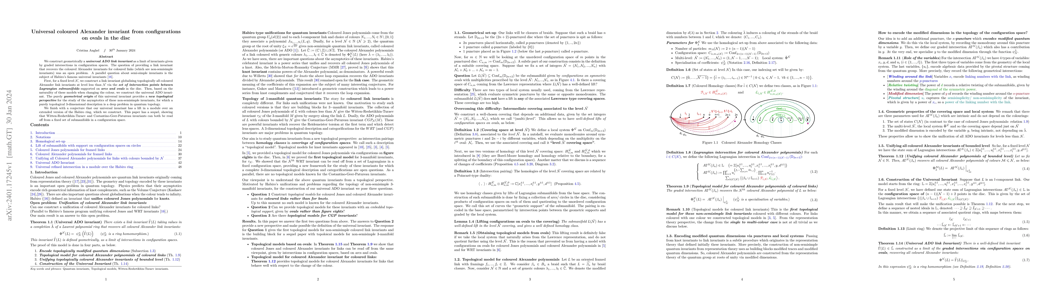 Thumbnail for Universal coloured Alexander invariant from configurations on ovals in
  the disc