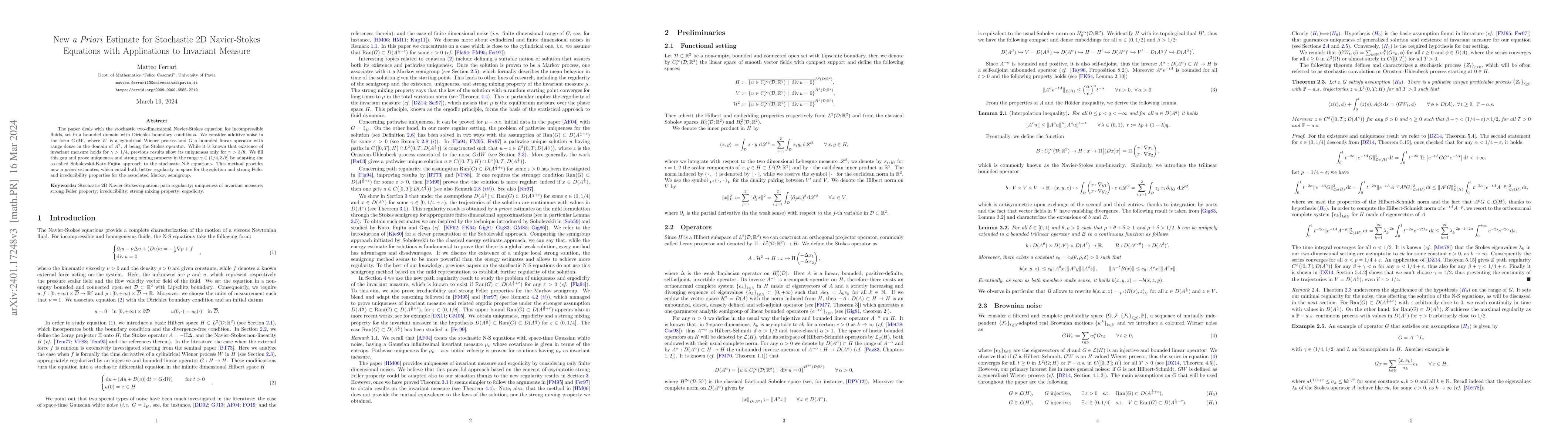 Thumbnail for New a priori estimate for stochastic 2D Navier-Stokes equation with
  applications to invariant measure