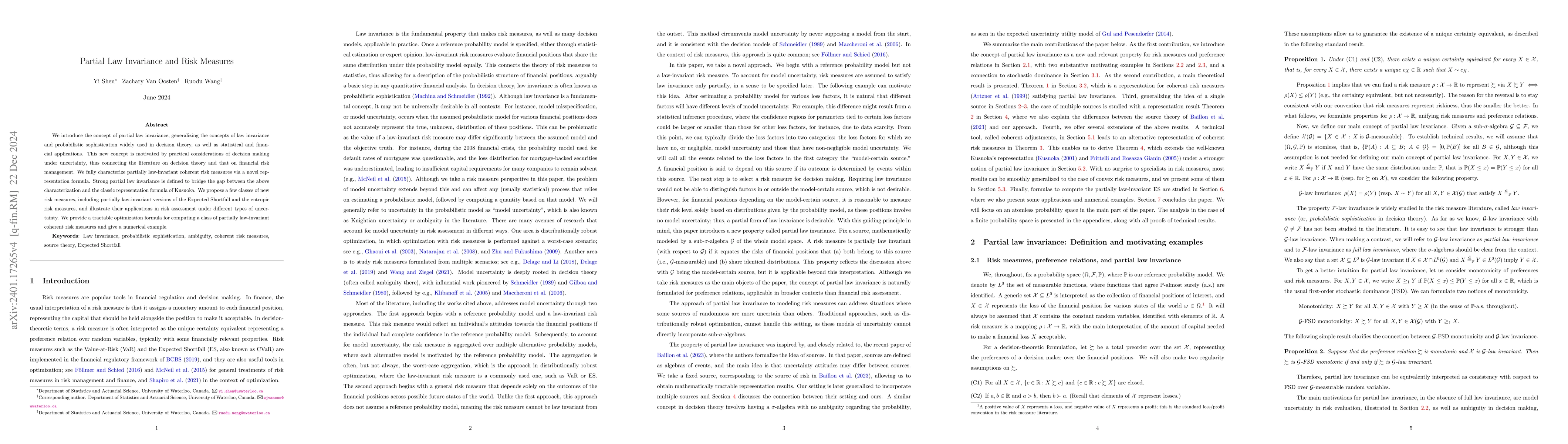 Thumbnail for Partial Law Invariance and Risk Measures