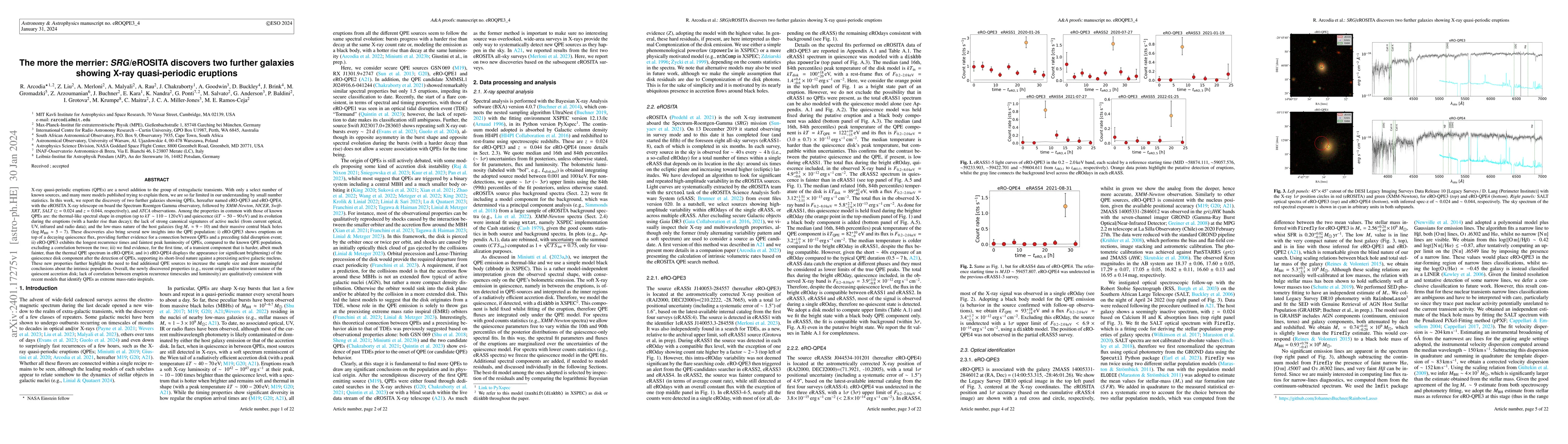 Thumbnail for The more the merrier: SRG/eROSITA discovers two further galaxies showing
  X-ray quasi-periodic eruptions