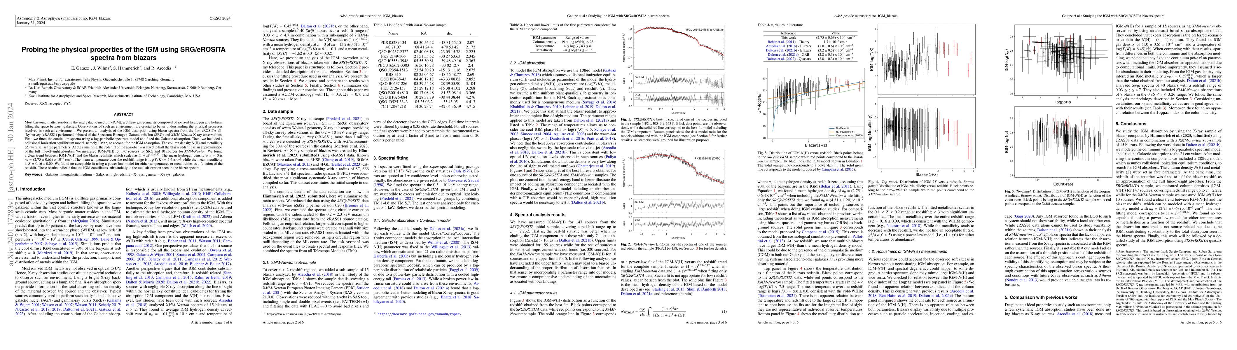 Thumbnail for Probing the physical properties of the IGM using SRG/eROSITA spectra
  from blazars