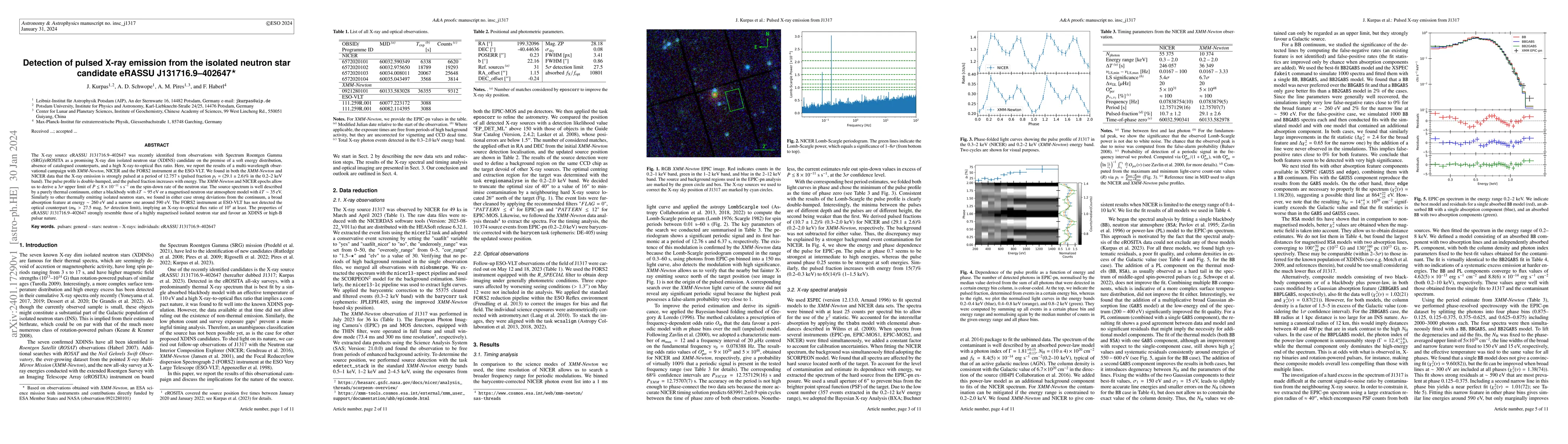 Thumbnail for Detection of pulsed X-ray emission from the isolated neutron star
  candidate eRASSU J131716.9-402647