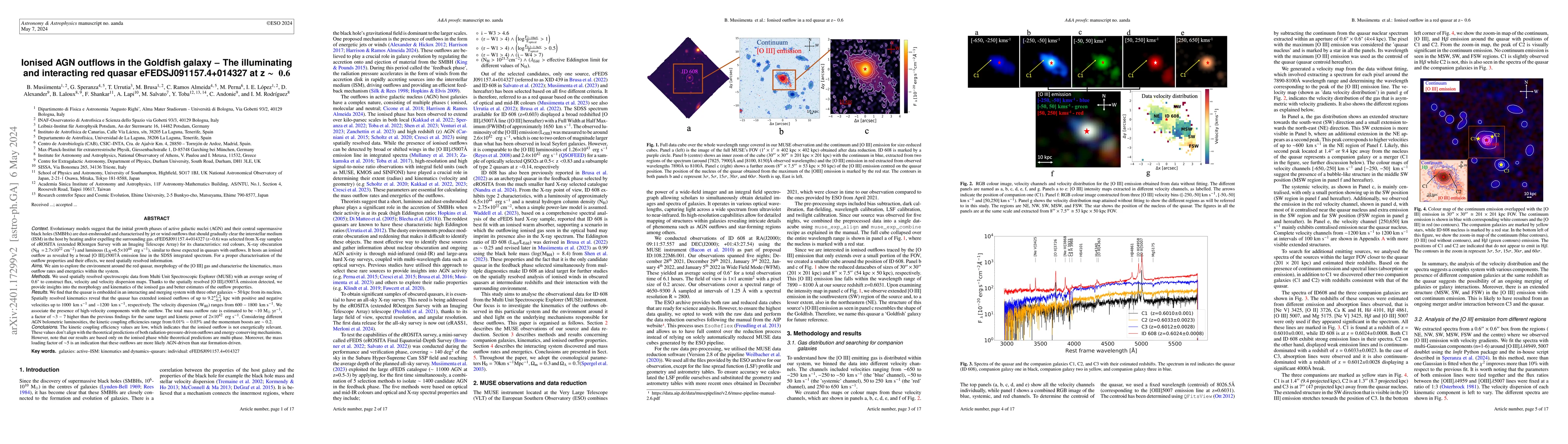 Thumbnail for Ionised AGN outflows in the Goldfish galaxy -- The illuminating and
  interacting red quasar eFEDSJ091157.4+014327 at z $\sim$ 0.6