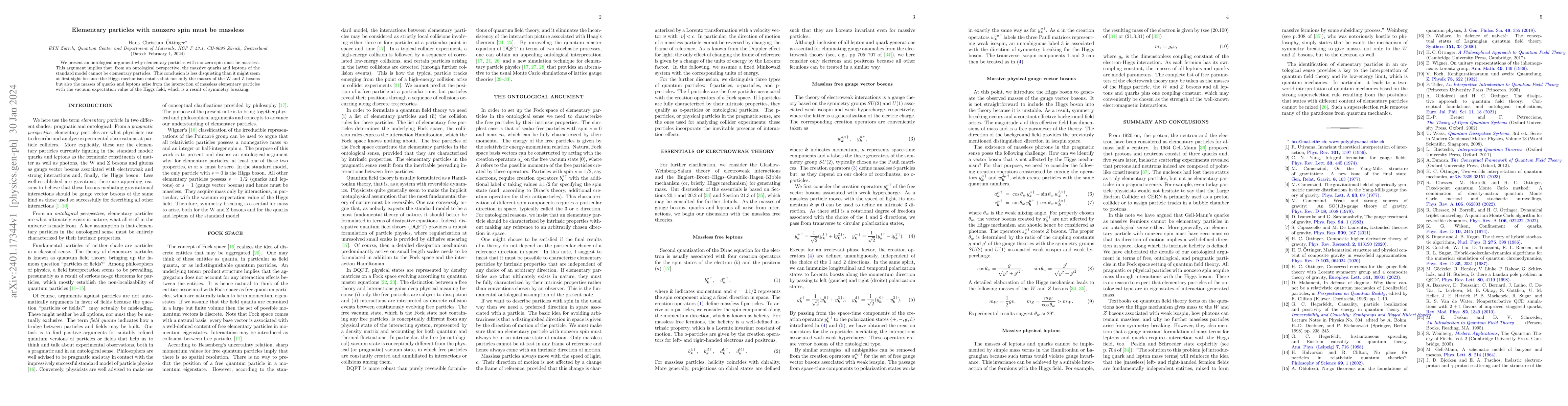 Thumbnail for Elementary particles with nonzero spin must be massless
