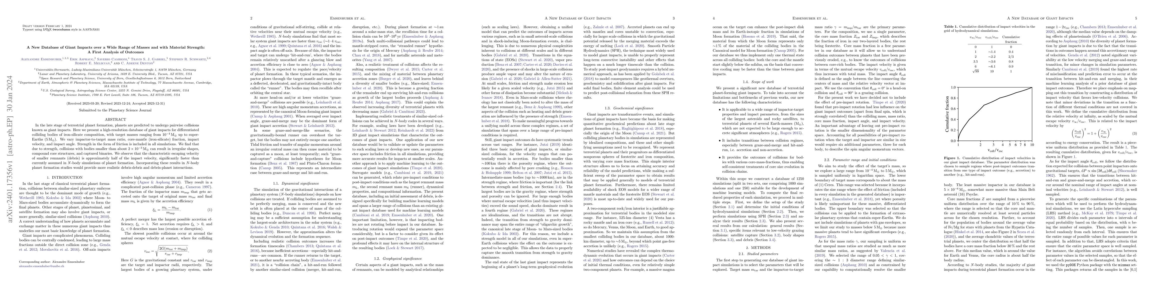 Thumbnail for A New Database of Giant Impacts over a Wide Range of Masses and with
  Material Strength: A First Analysis of Outcomes