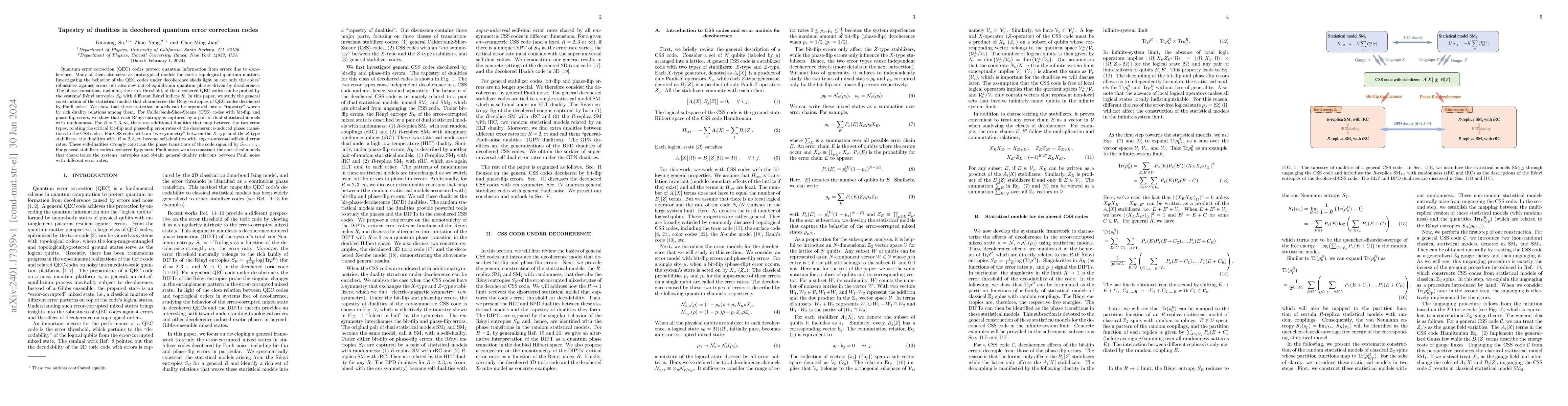 Thumbnail for Tapestry of dualities in decohered quantum error correction codes
