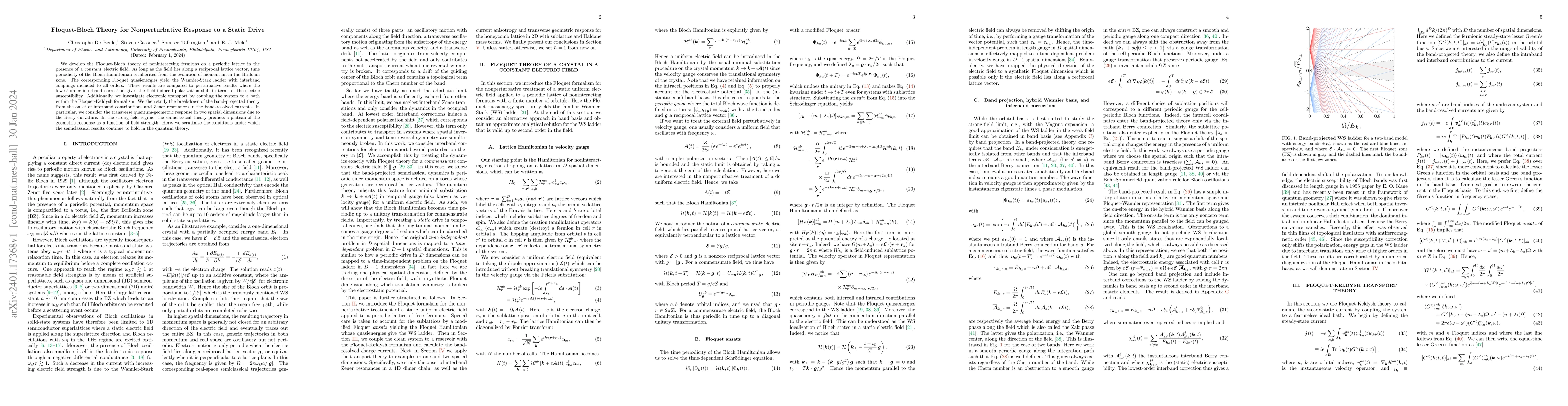 Thumbnail for Floquet-Bloch Theory for Nonperturbative Response to a Static Drive