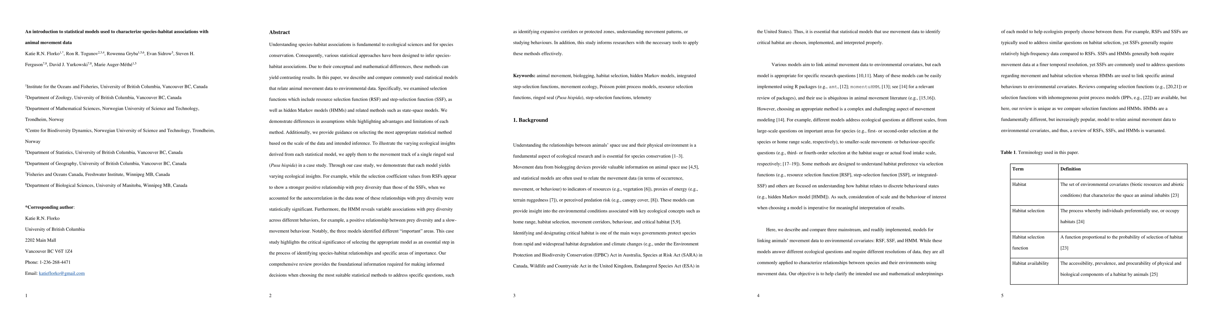 Thumbnail for A review of statistical models used to characterize species-habitat
  associations with animal movement data