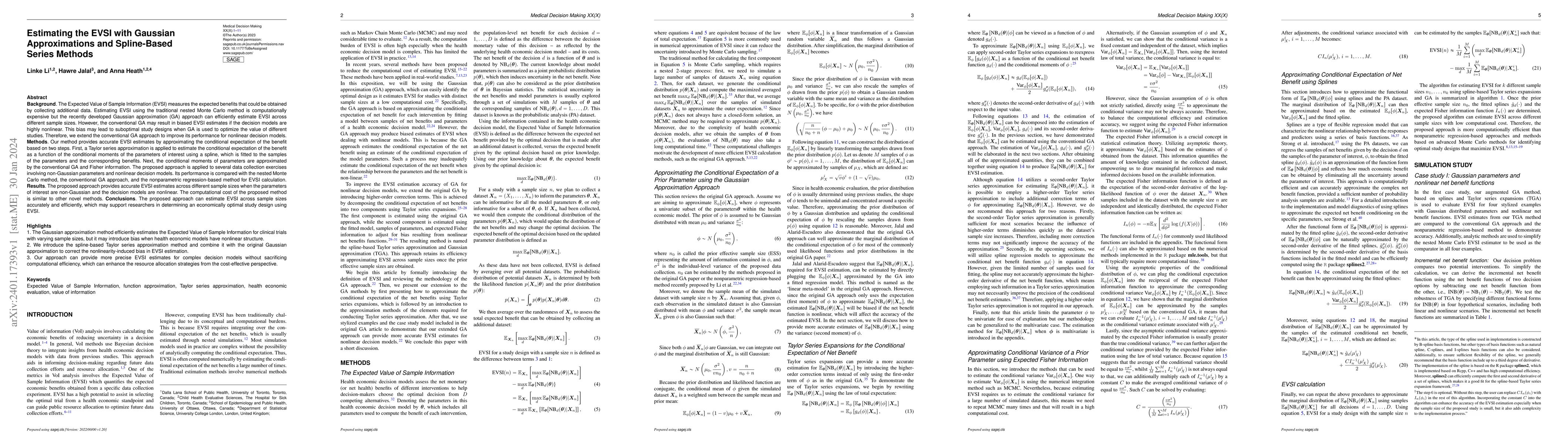 Thumbnail for Estimating the EVSI with Gaussian Approximations and Spline-Based Series
  Methods