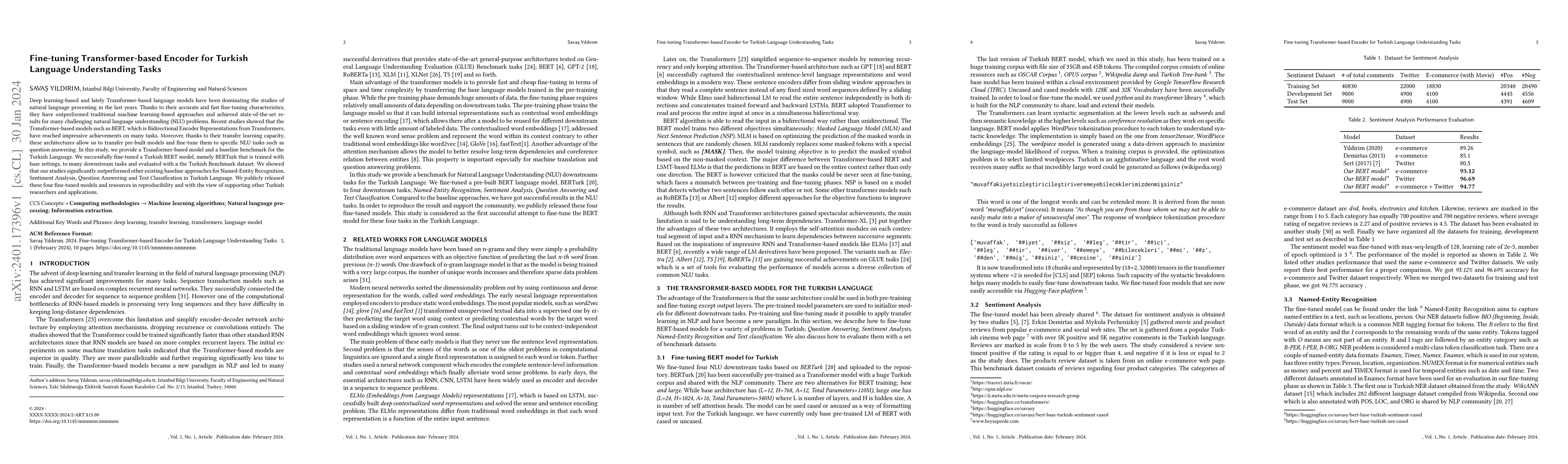 Thumbnail for Fine-tuning Transformer-based Encoder for Turkish Language Understanding
  Tasks