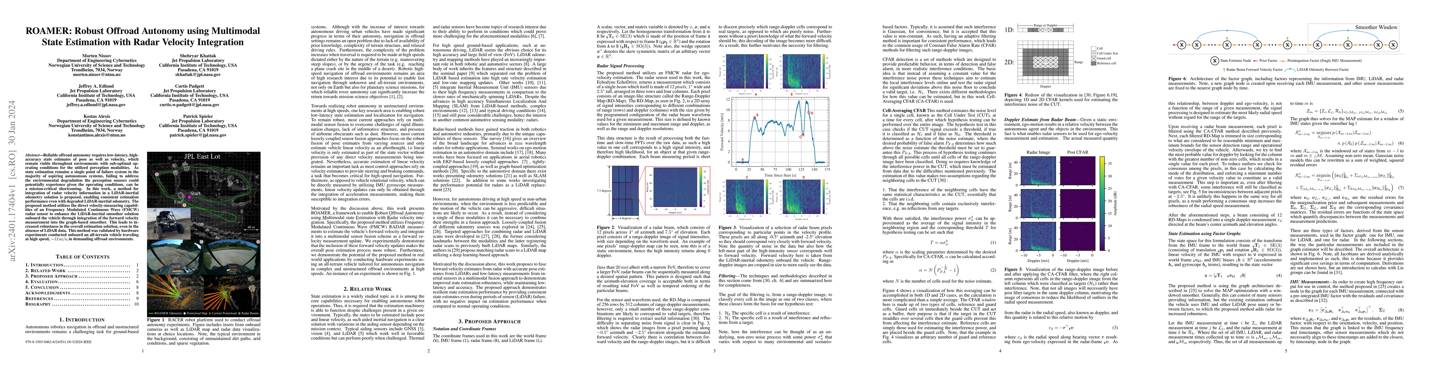 Thumbnail for ROAMER: Robust Offroad Autonomy using Multimodal State Estimation with
  Radar Velocity Integration