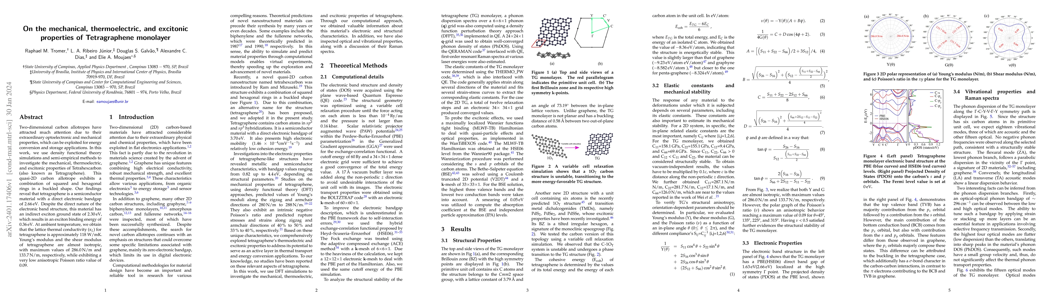 Thumbnail for On the mechanical, thermoelectric, and excitonic properties of
  Tetragraphene monolayer