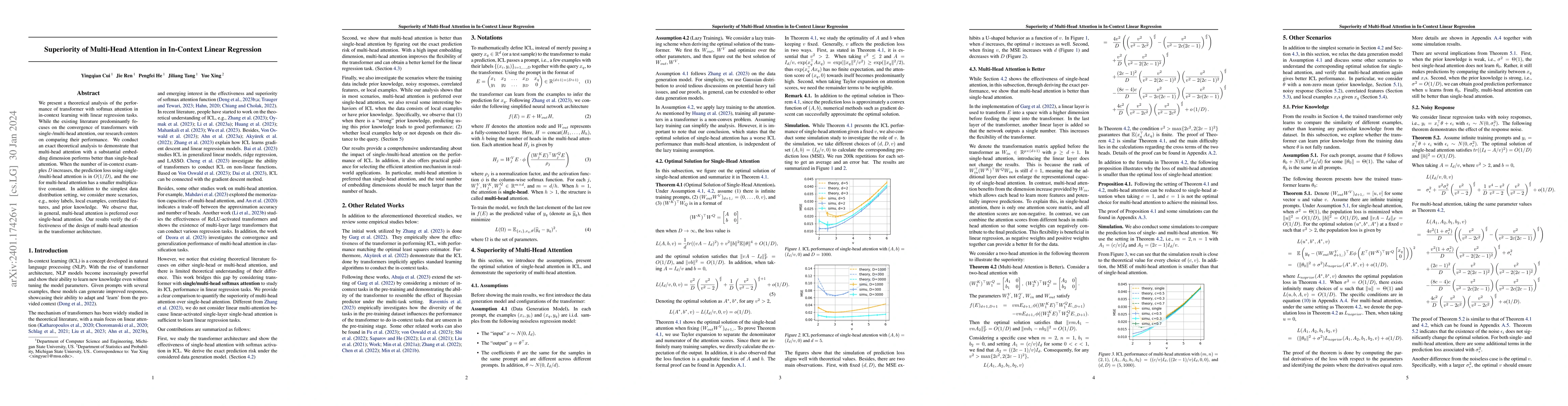 Thumbnail for Superiority of Multi-Head Attention in In-Context Linear Regression