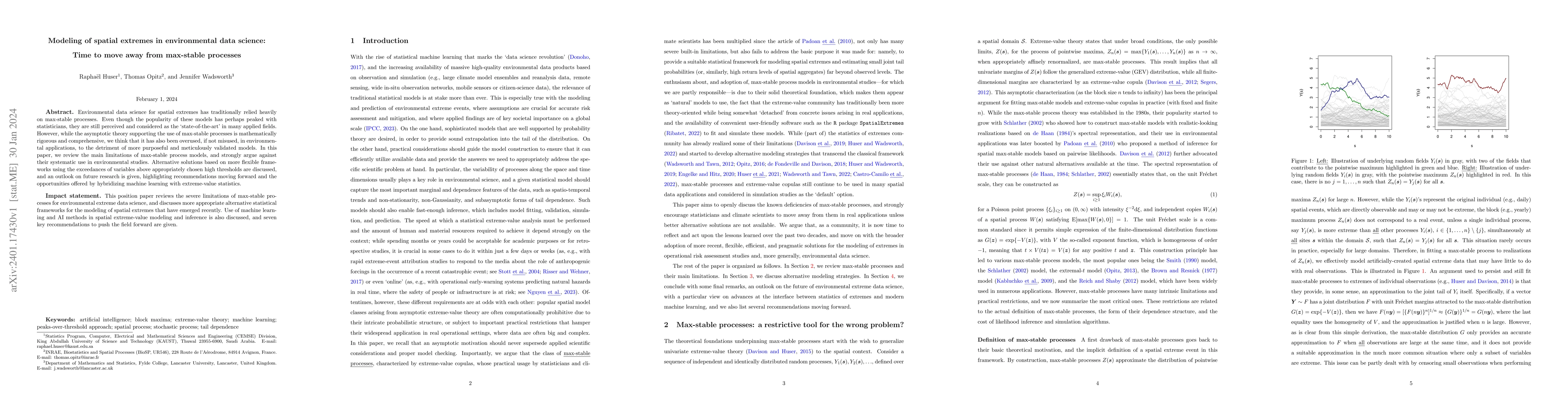 Thumbnail for Modeling of spatial extremes in environmental data science: Time to move
  away from max-stable processes