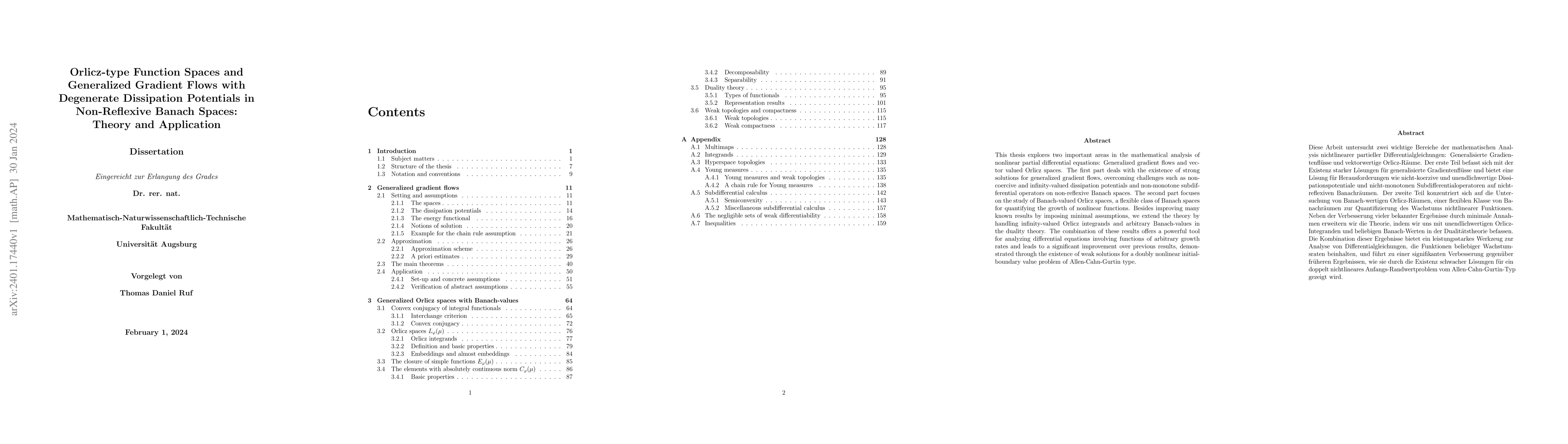 Thumbnail for Orlicz-type Function Spaces and Generalized Gradient Flows with
  Degenerate Dissipation Potentials in Non-Reflexive Banach Spaces: Theory and
  Application
