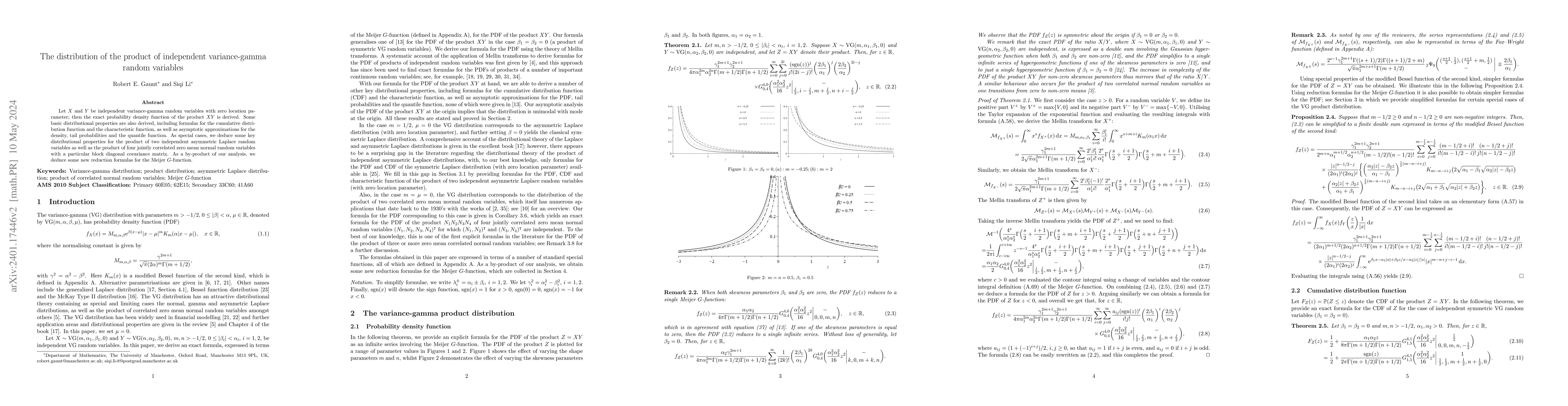 Thumbnail for The distribution of the product of independent variance-gamma random
  variables