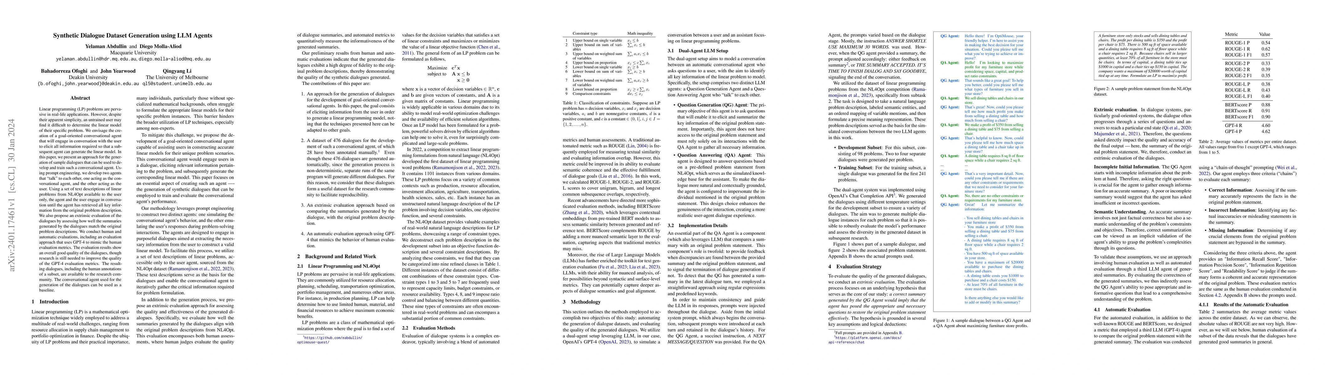 Thumbnail for Synthetic Dialogue Dataset Generation using LLM Agents