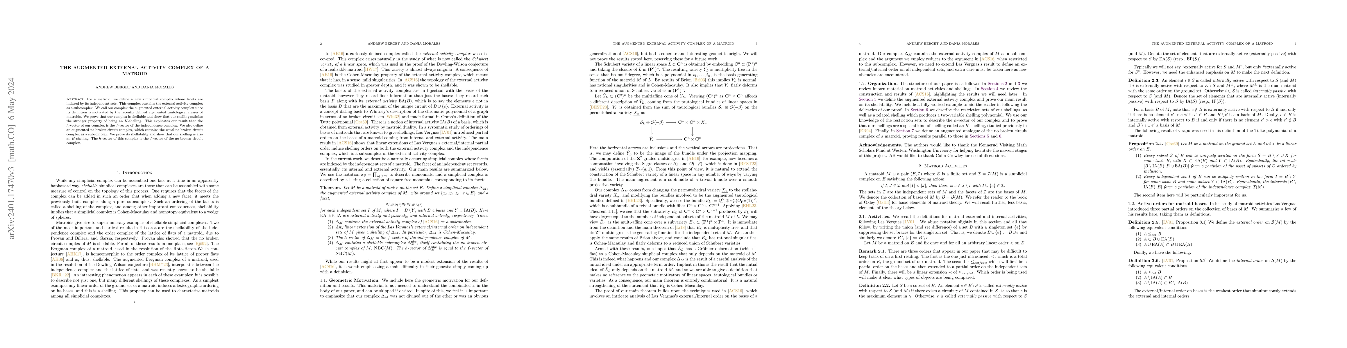 Thumbnail for The augmented external activity complex of a matroid