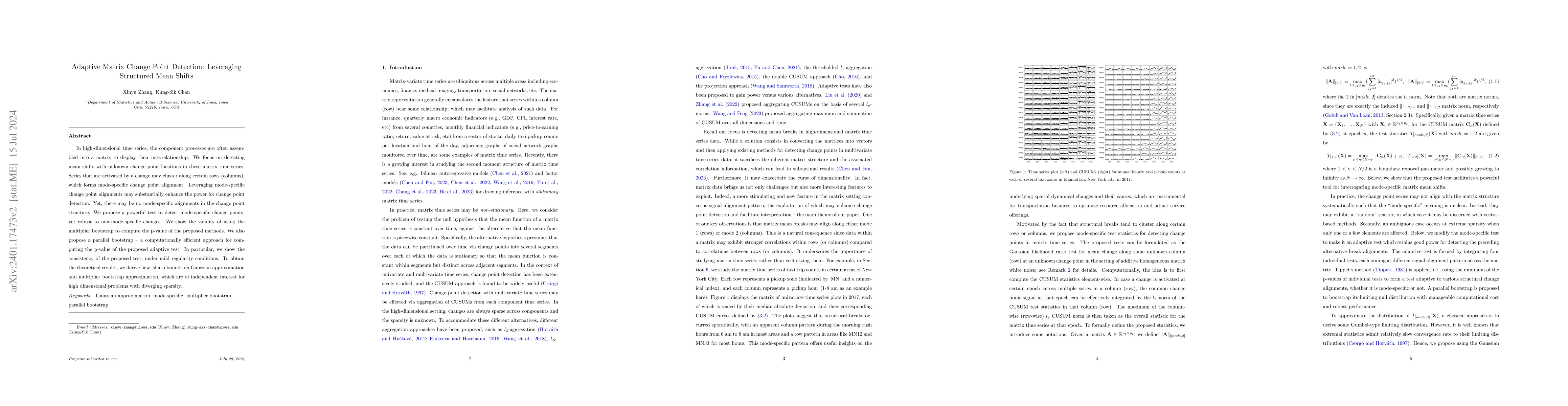 Thumbnail for Adaptive Matrix Change Point Detection: Leveraging Structured Mean
  Shifts