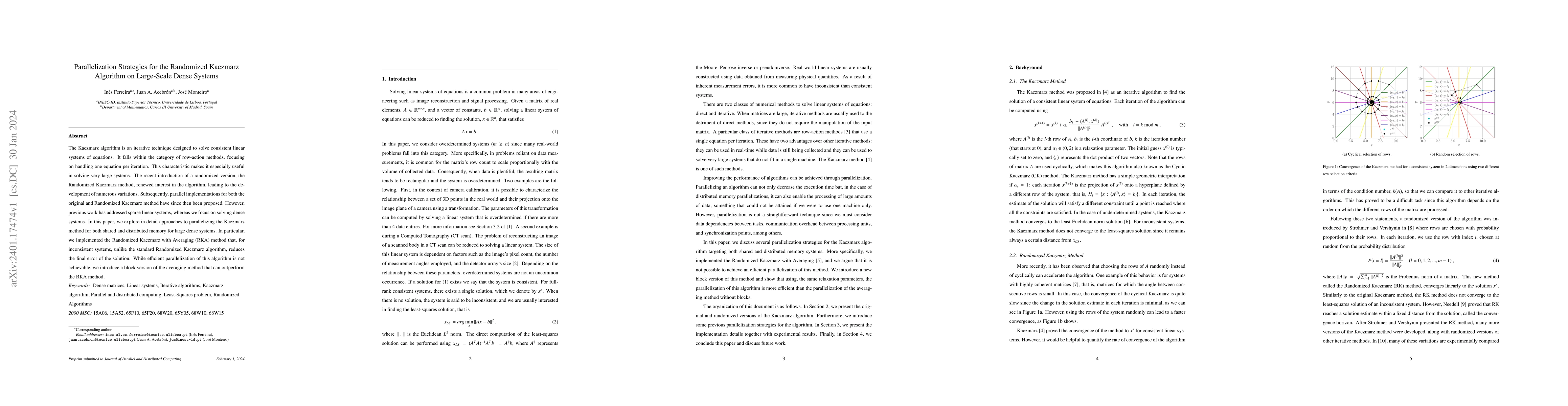 Thumbnail for Parallelization Strategies for the Randomized Kaczmarz Algorithm on
  Large-Scale Dense Systems