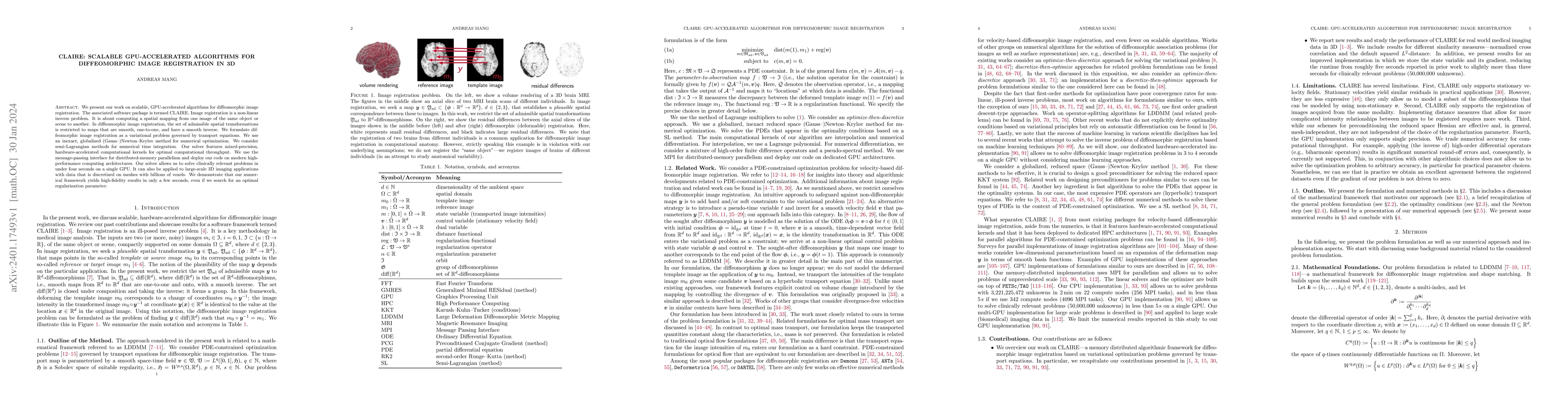 Thumbnail for CLAIRE: Scalable GPU-Accelerated Algorithms for Diffeomorphic Image
  Registration in 3D