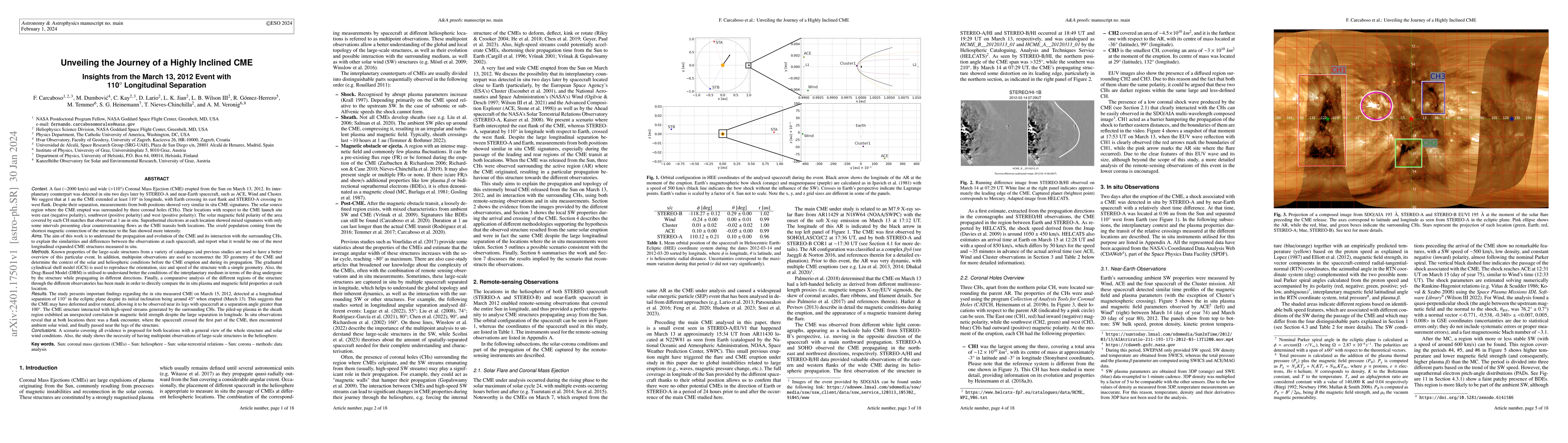 Thumbnail for Unveiling the Journey of a Highly Inclined CME: Insights from the March
  13, 2012 Event with 110$^\circ$ Longitudinal Separation