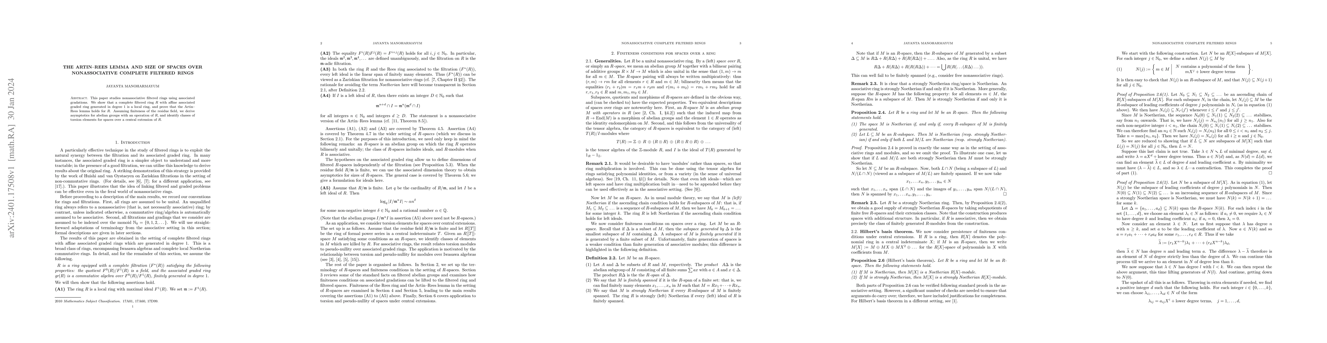 Thumbnail for The Artin--Rees lemma and size of spaces over nonassociative complete
  filtered rings