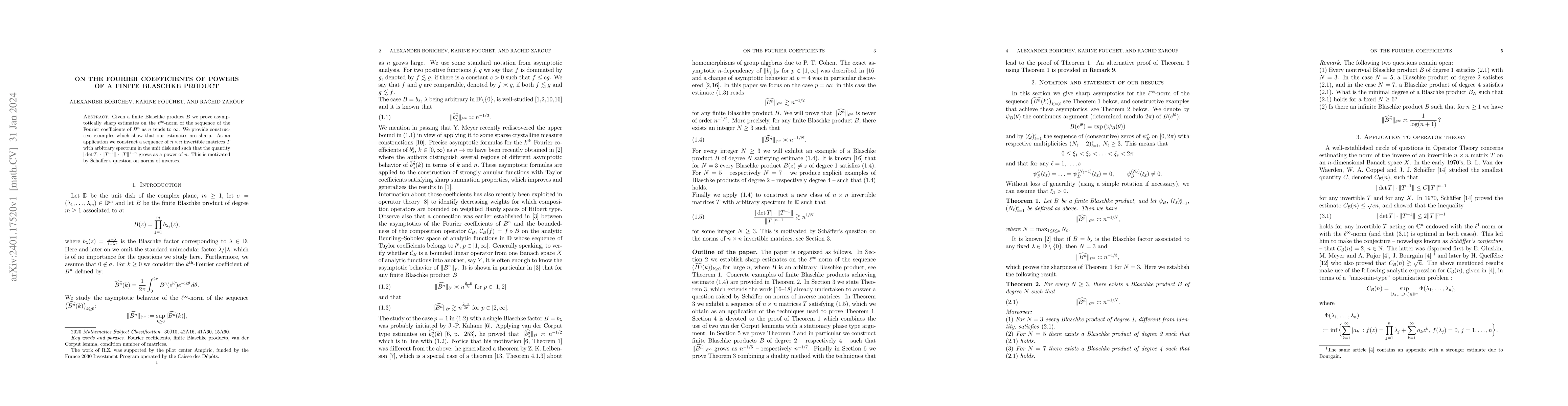 Thumbnail for On the Fourier coefficients of powers of a finite Blaschke product