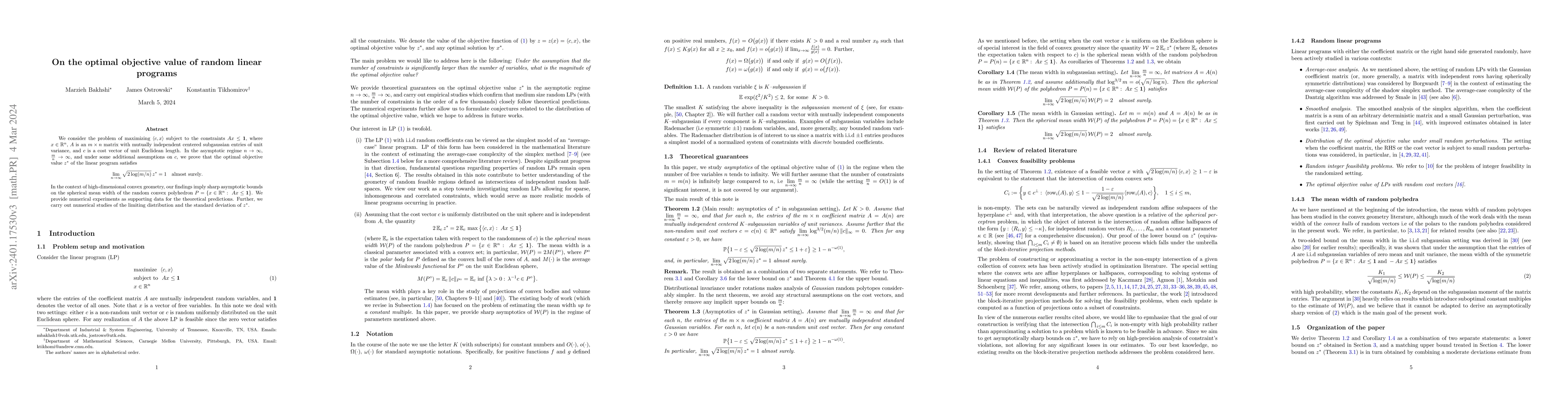 Thumbnail for On the optimal objective value of random linear programs