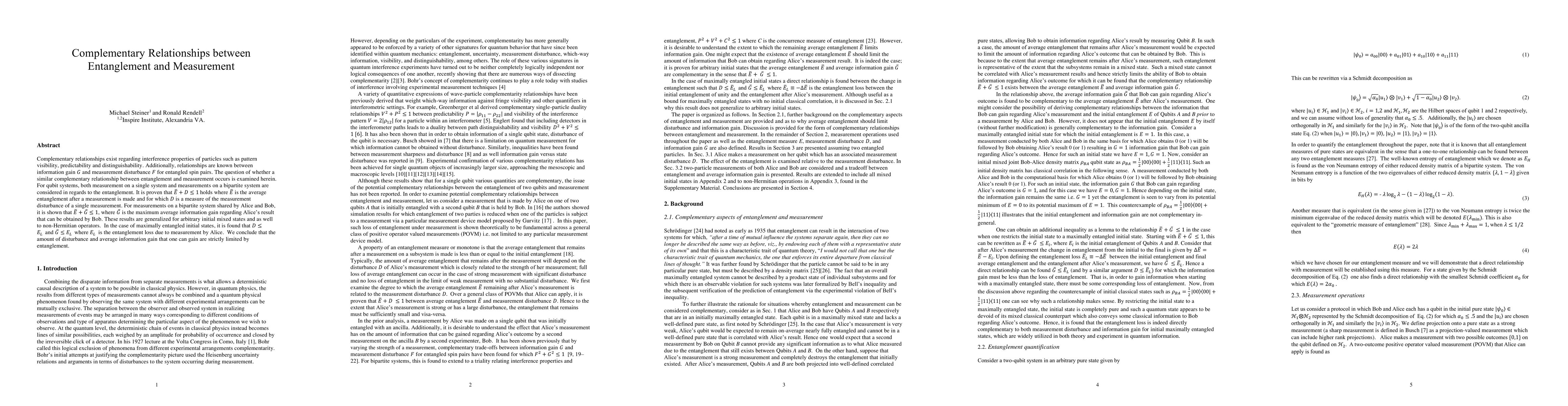 Thumbnail for Complementary Relationships between Entanglement and Measurement