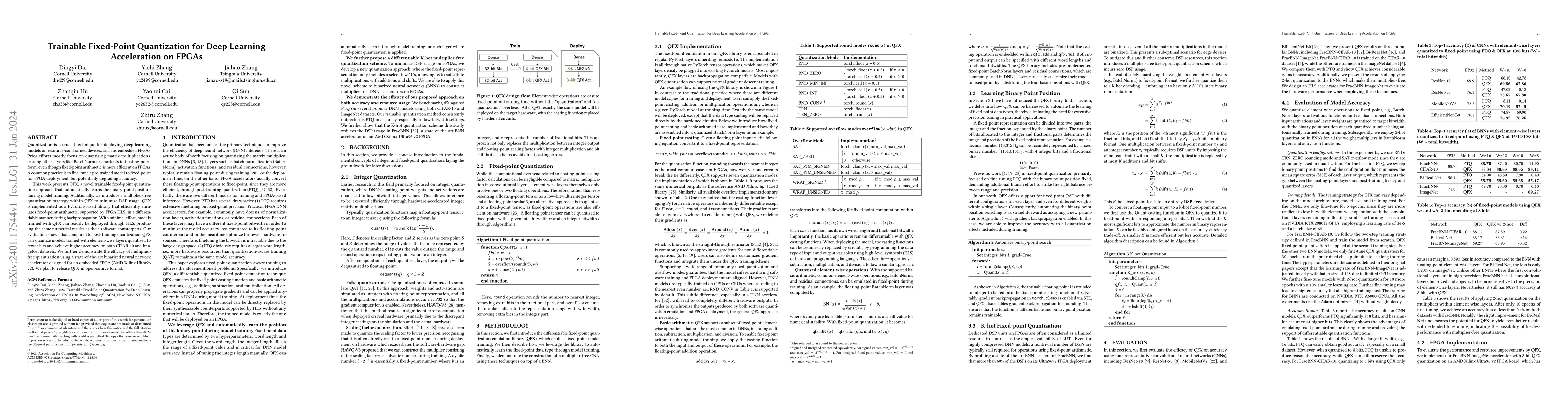 Thumbnail for Trainable Fixed-Point Quantization for Deep Learning Acceleration on
  FPGAs