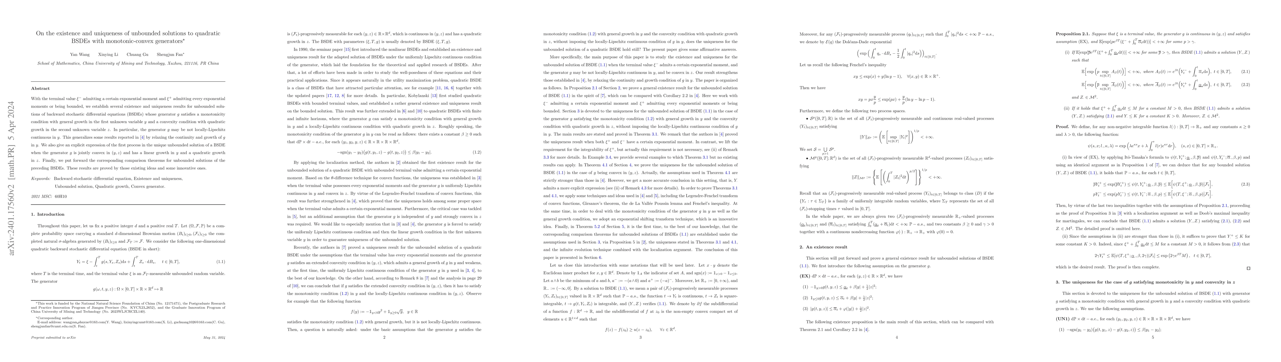Thumbnail for On the existence and uniqueness of unbounded solutions to quadratic
  BSDEs with monotonic-convex generators