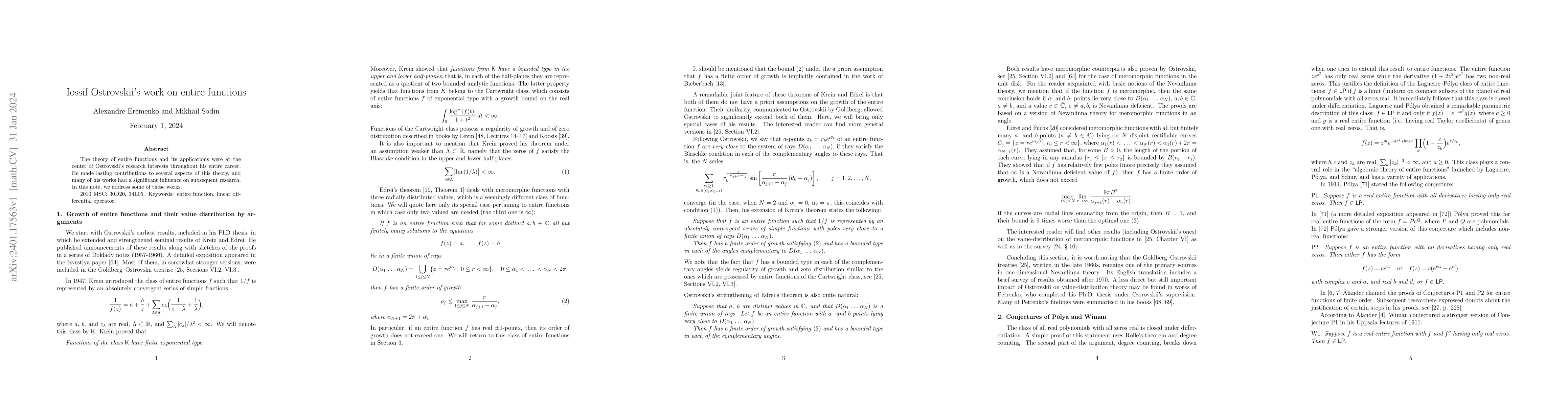 Thumbnail for Iossif Ostrovskii's work on entire functions