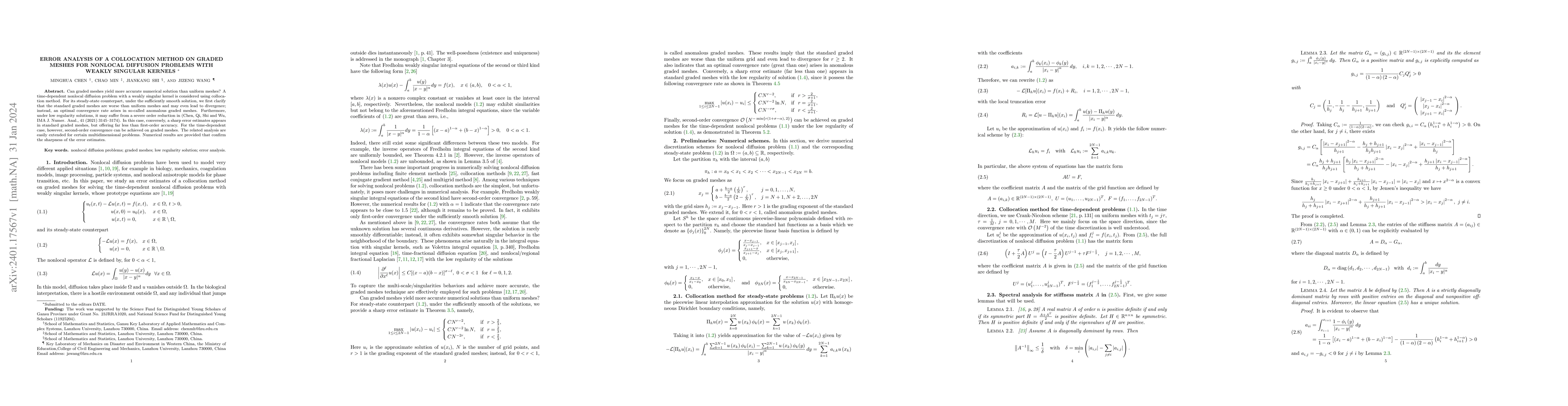 Thumbnail for Error analysis of a collocation method on graded meshes for nonlocal
  diffusion problems with weakly singular kernels