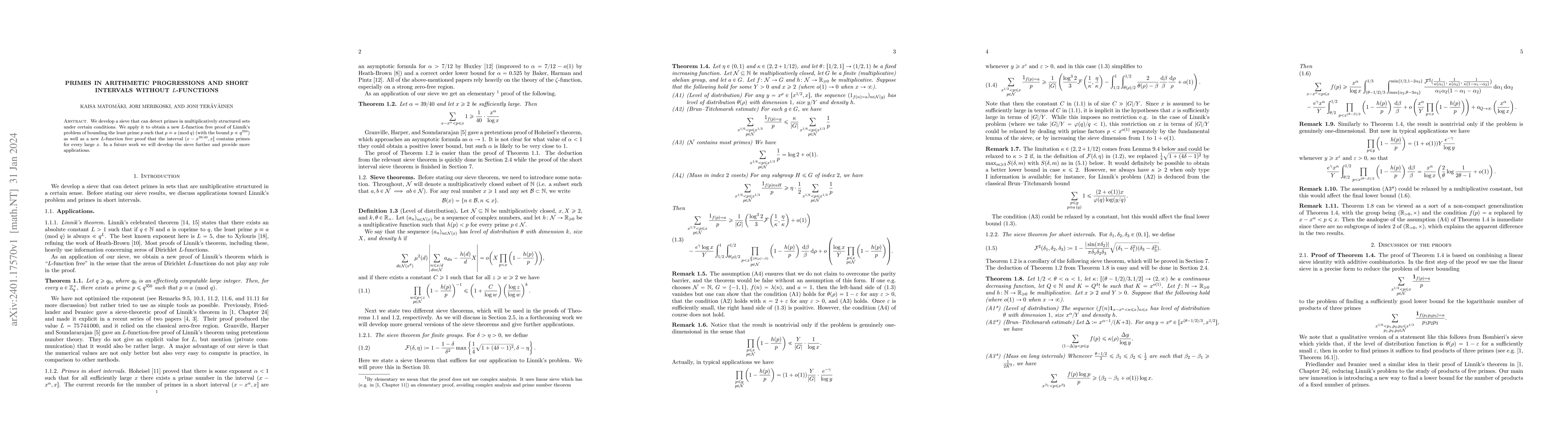 Thumbnail for Primes in arithmetic progressions and short intervals without
  $L$-functions