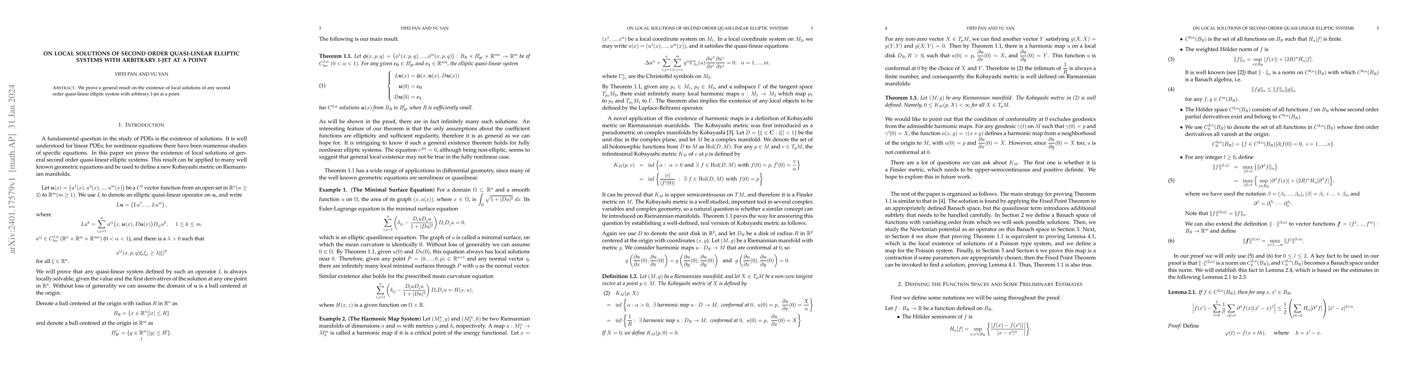 Thumbnail for On Local Solutions of Second Order Quasi-linear Elliptic Systems with
  Arbitrary 1-Jet at a Point