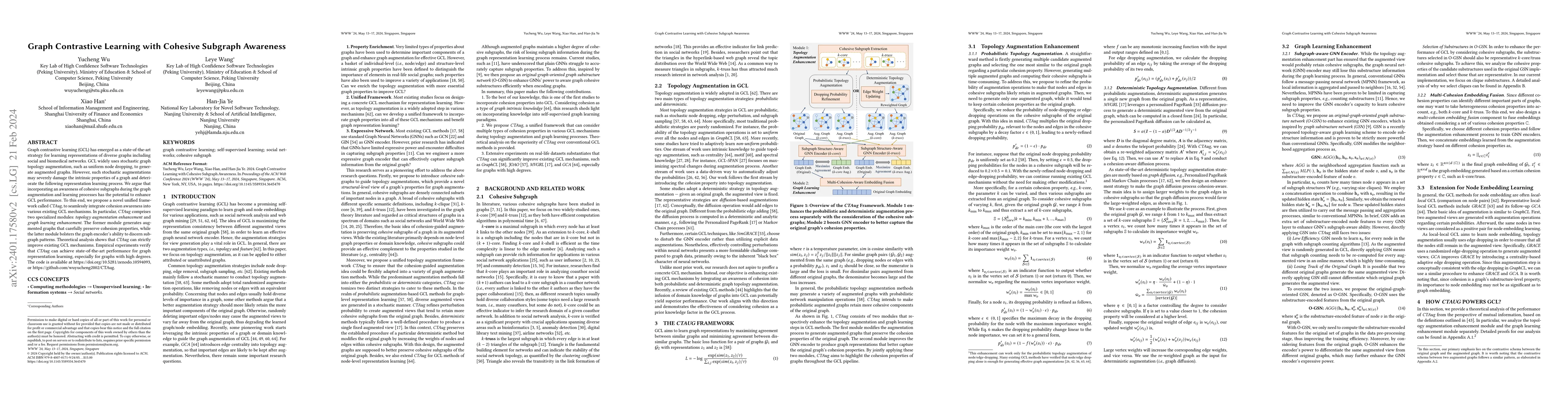 Thumbnail for Graph Contrastive Learning with Cohesive Subgraph Awareness