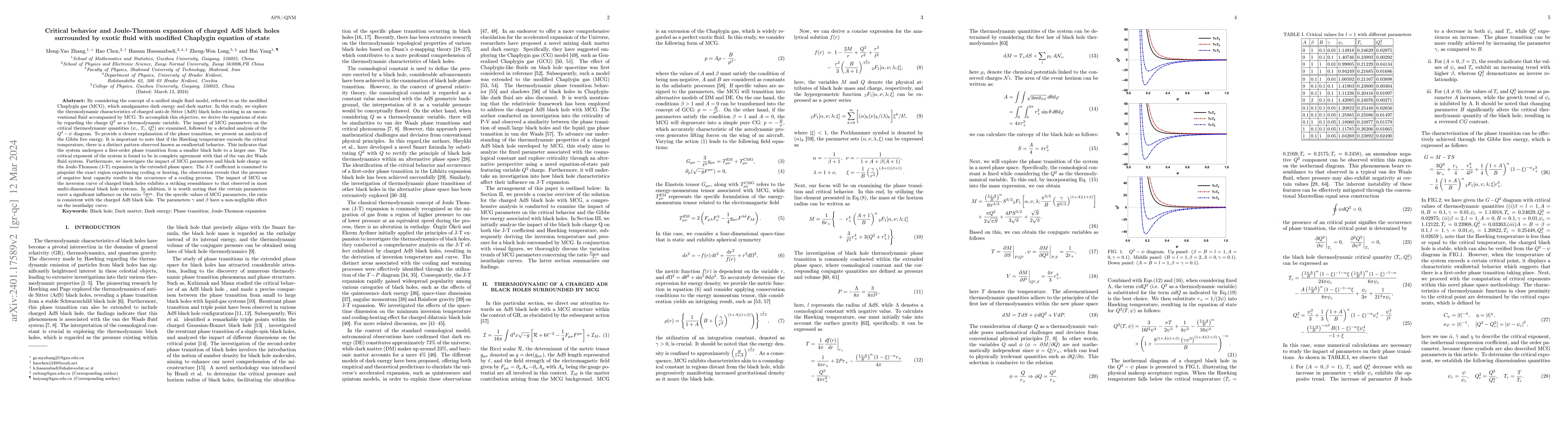 Thumbnail for Critical behavior and Joule-Thomson expansion of charged AdS black holes
  surrounded by exotic fluid with modified Chaplygin equation of state
