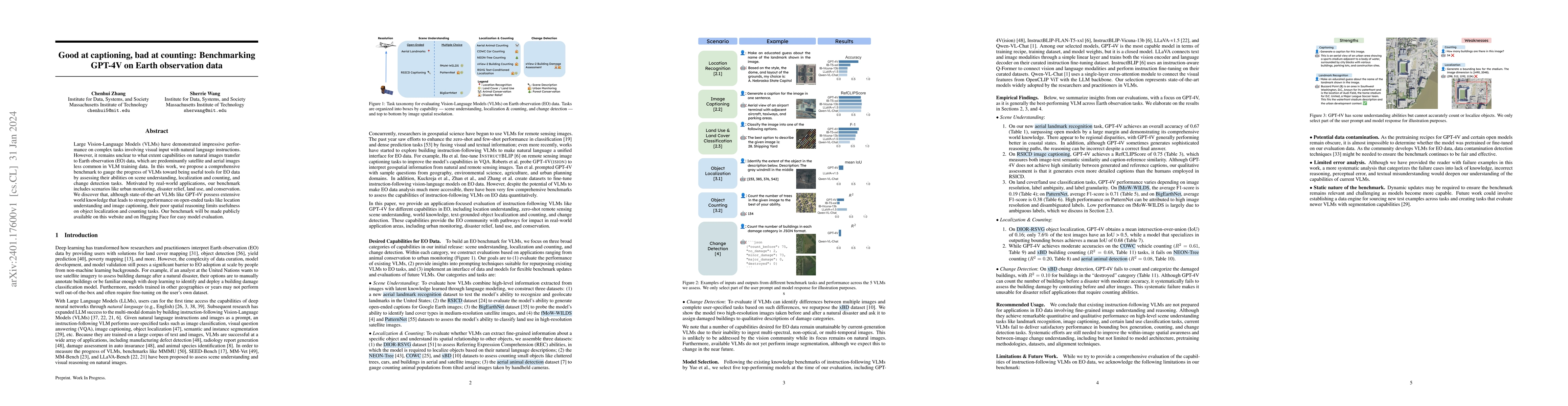 Thumbnail for Good at captioning, bad at counting: Benchmarking GPT-4V on Earth
  observation data