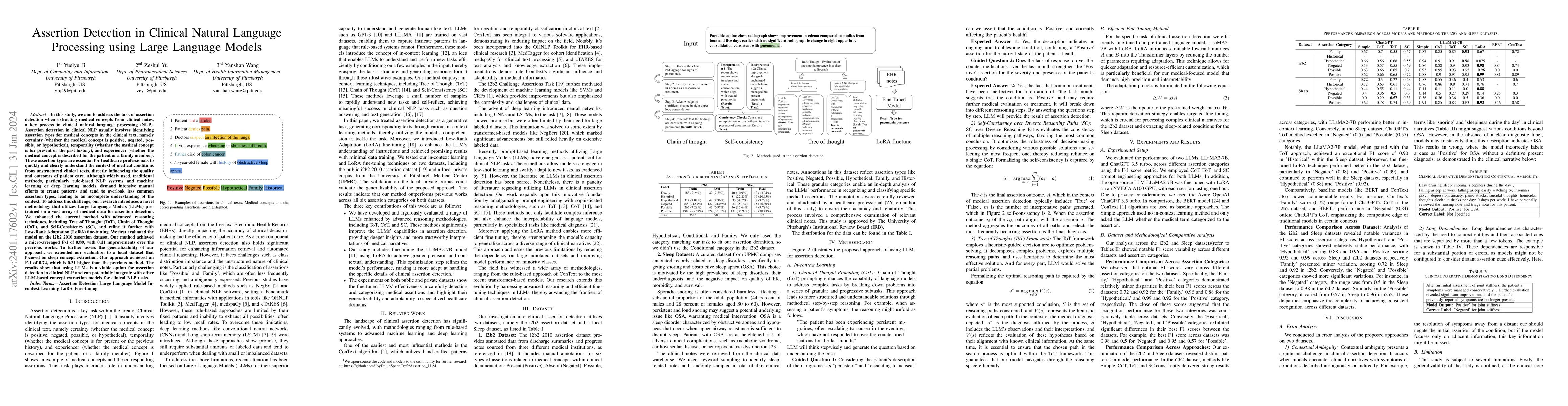 Thumbnail for Assertion Detection Large Language Model In-context Learning LoRA
  Fine-tuning