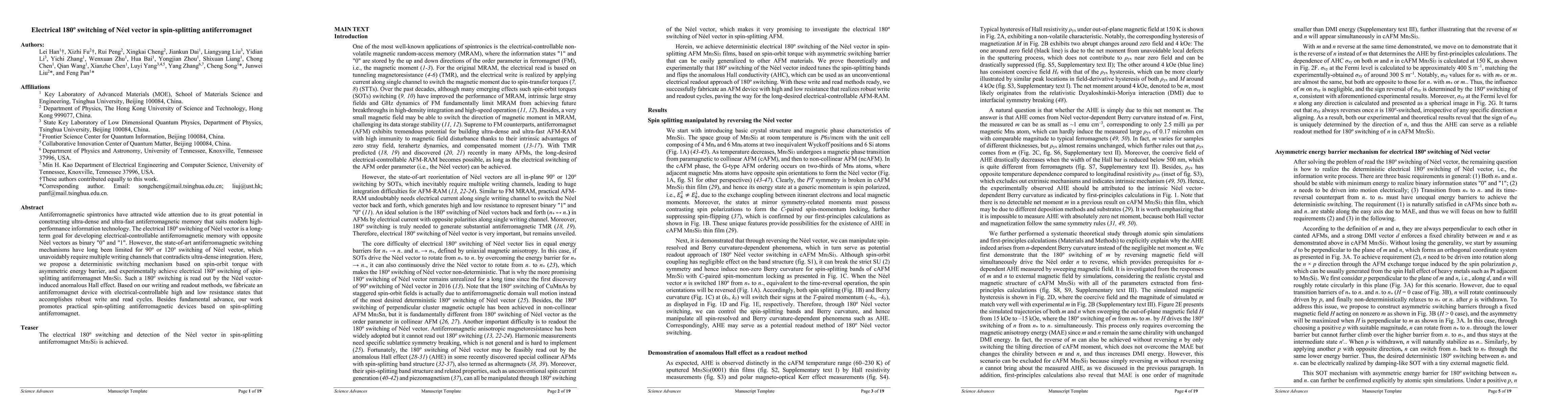 Thumbnail for Electrical 180o switching of N\'eel vector in spin-splitting
  antiferromagnet