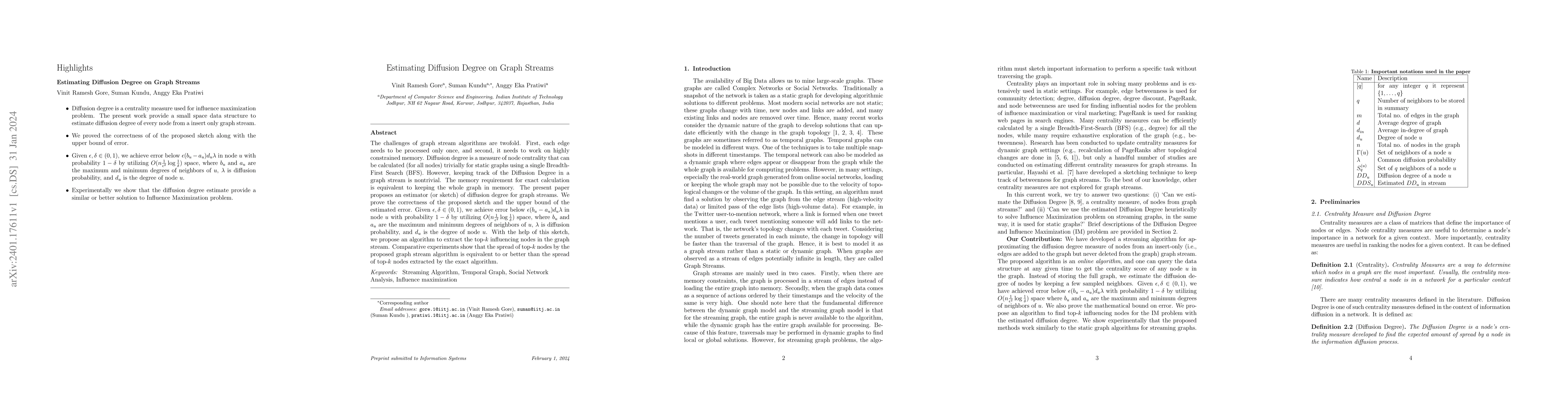 Thumbnail for Estimating Diffusion Degree on Graph Streams