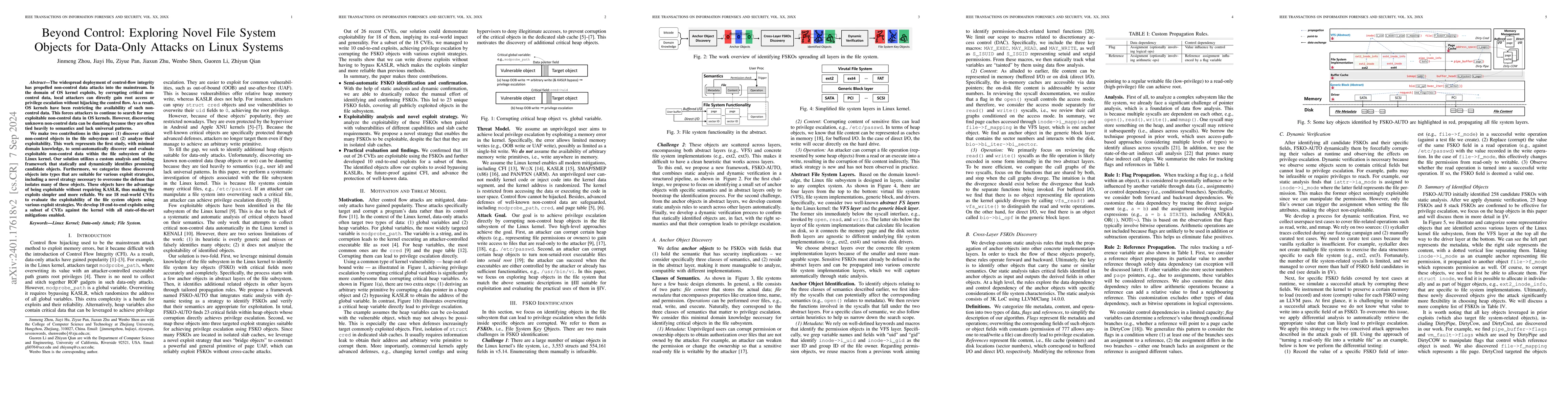 Thumbnail for Beyond Control: Exploring Novel File System Objects for Data-Only
  Attacks on Linux Systems