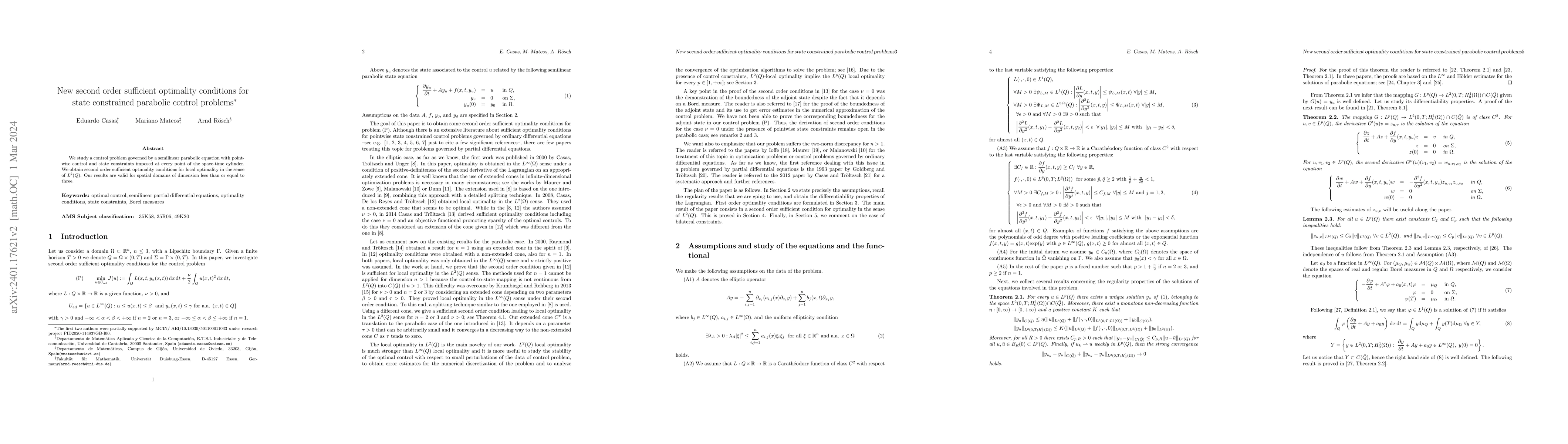 Thumbnail for New second order sufficient optimality conditions for state constrained
  parabolic control problems