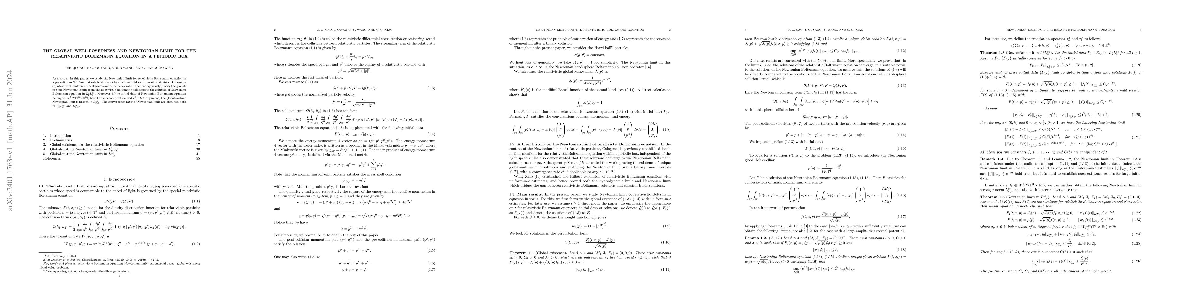 Thumbnail for The global well-posedness and Newtonian limit for the relativistic
  Boltzmann equation in a periodic box